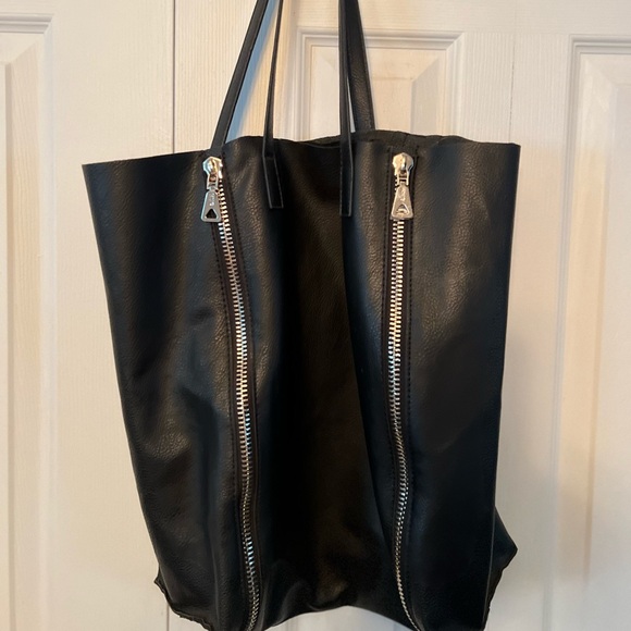Mango Black Tote with Silver Zippers - Picture 1 of 4
